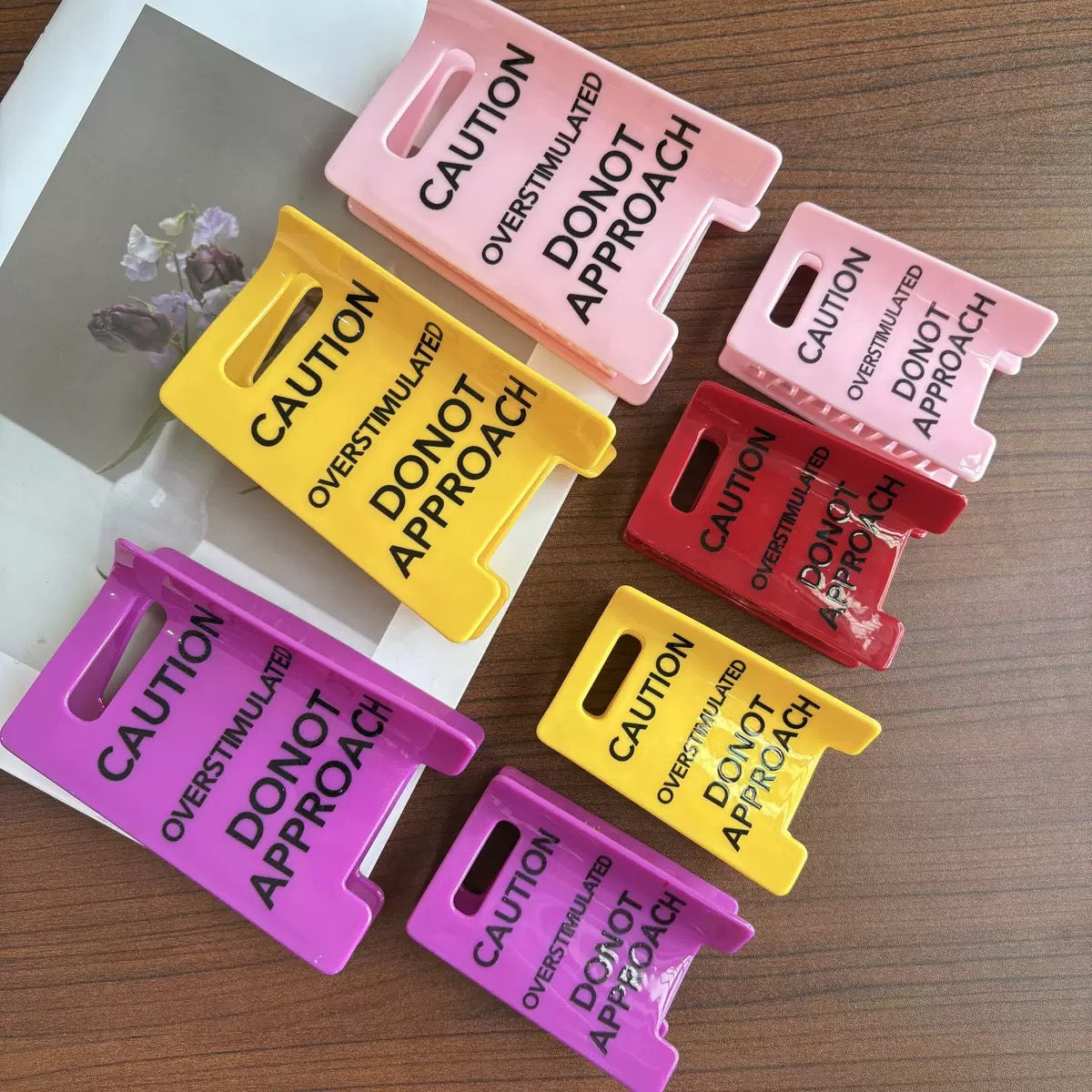 Caution Overstimulated Yellow Sign Hair Claw