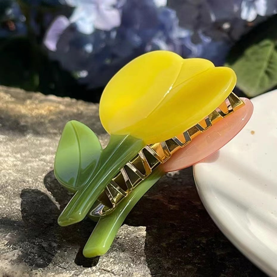 Double-Color Tulips Flower Hair Claw