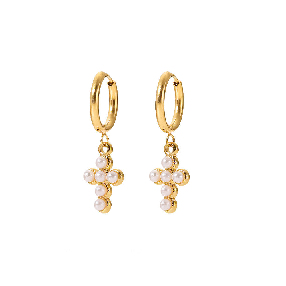 pearl cross earrings