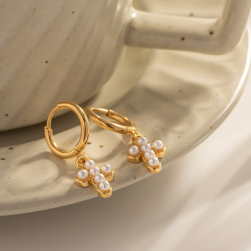 pearl cross earrings