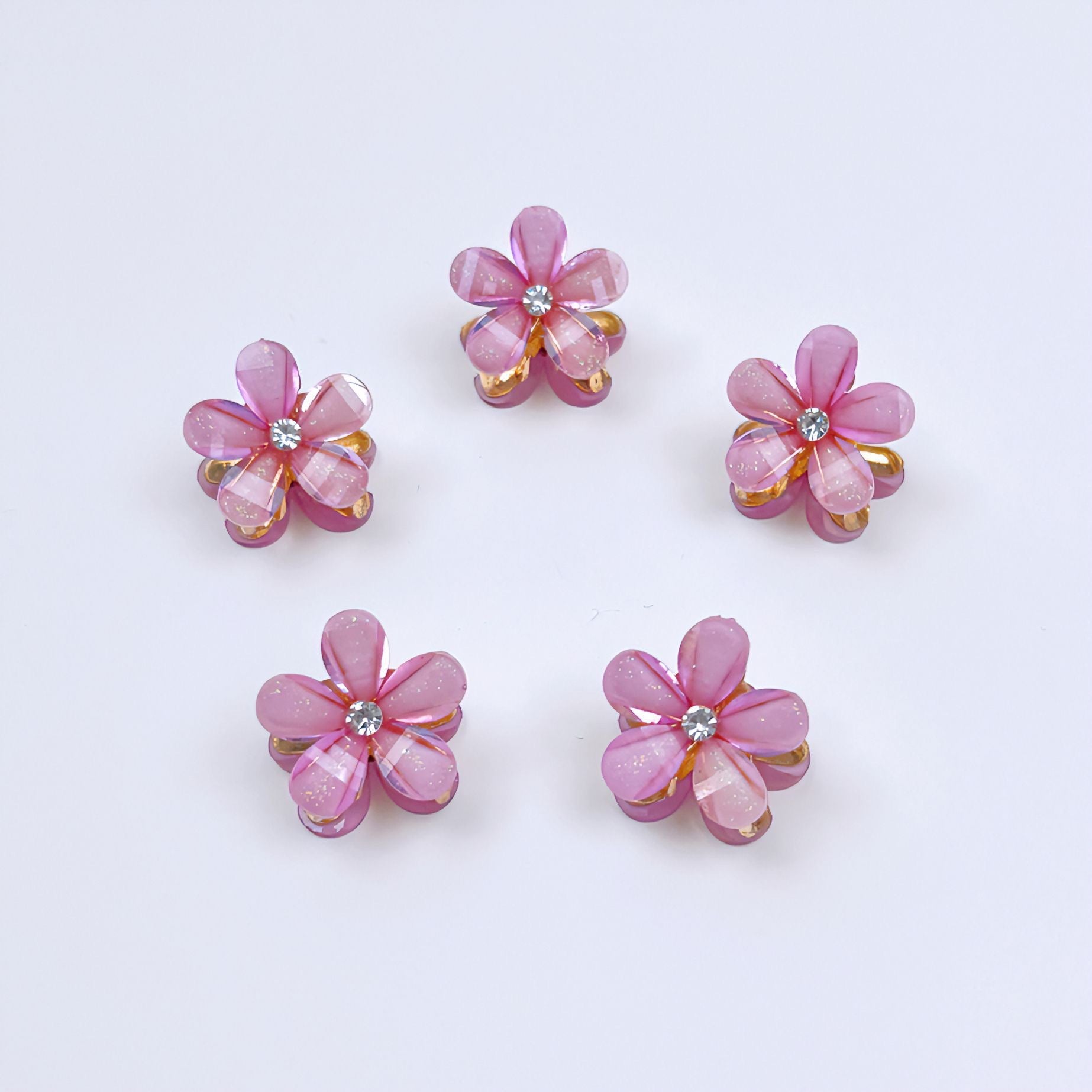 Pink Flowers Mini Hair Claw Set(6Pcs)