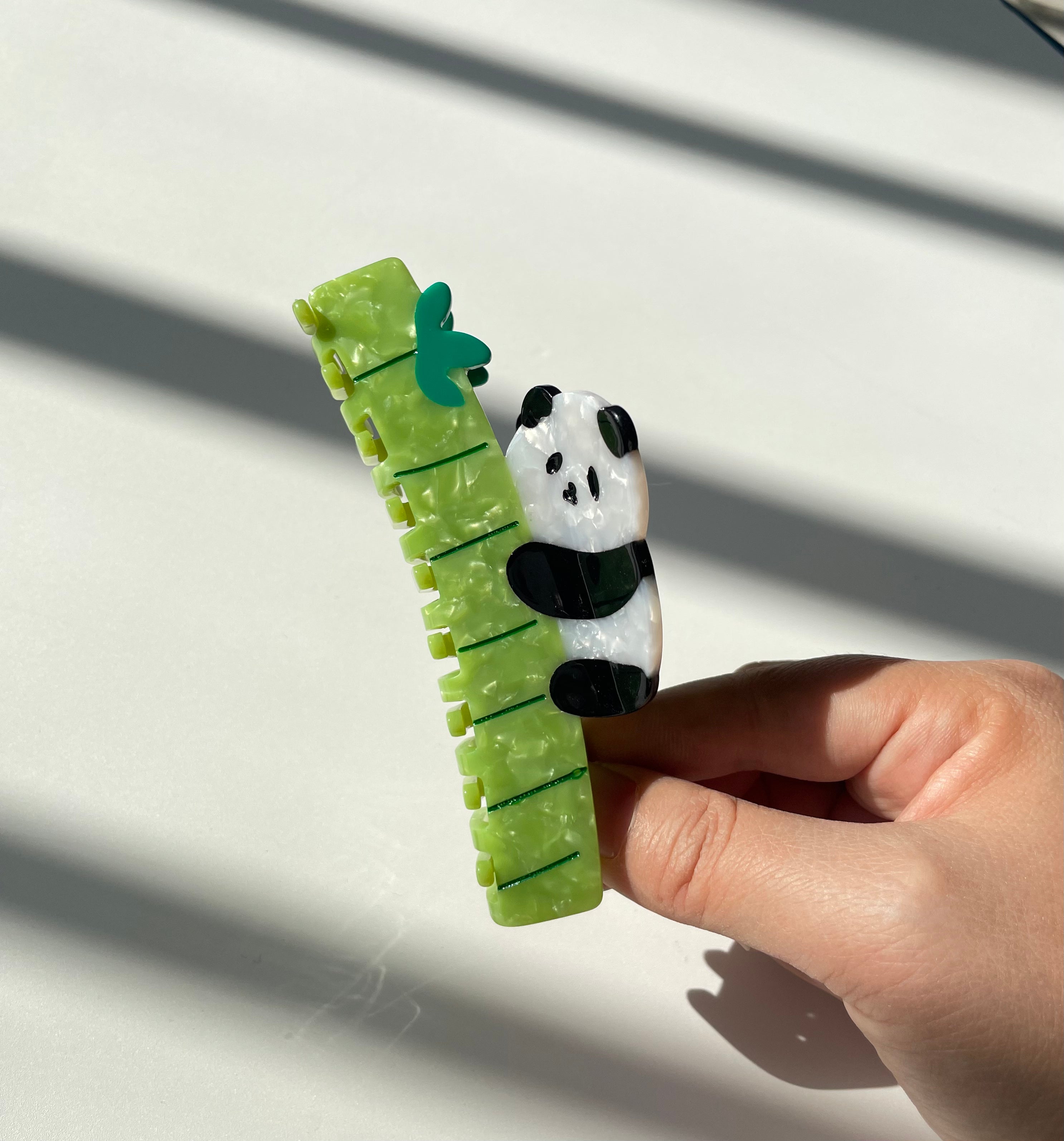 Panda Hugging Bamboo Hair Claw