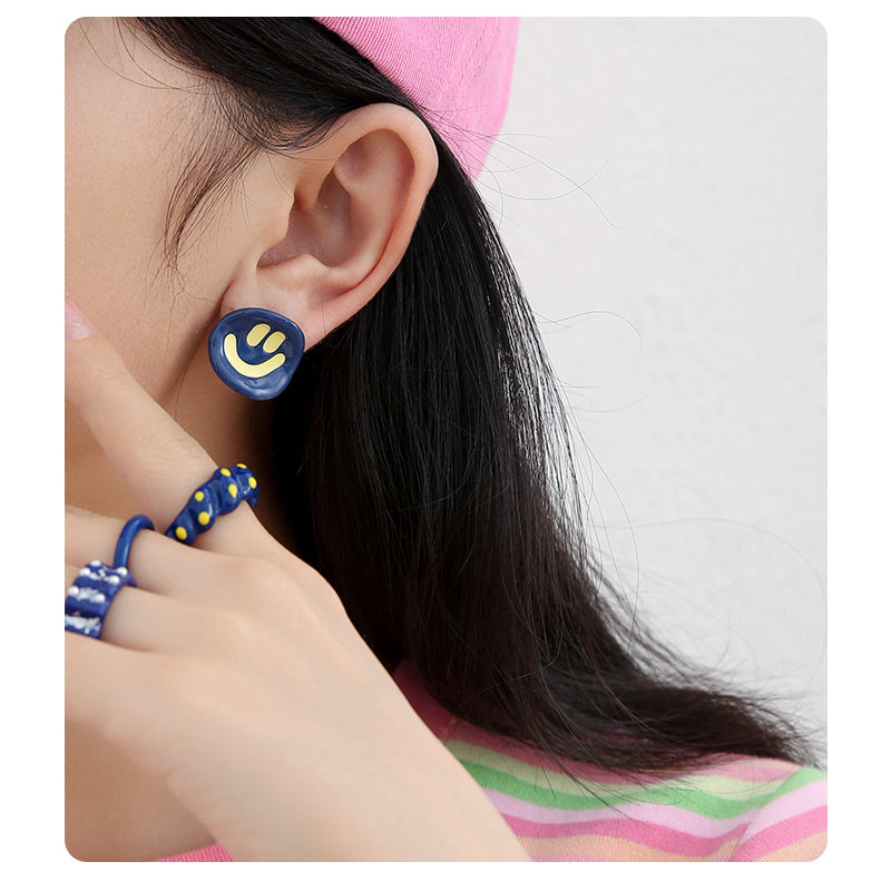 Blue Cute Smile Earrings