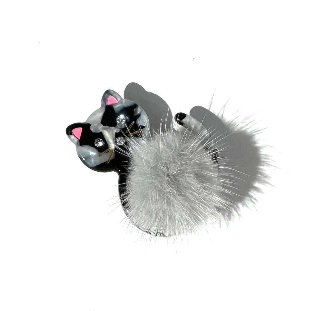 Meow Cat Fur Hair Clip In Tea