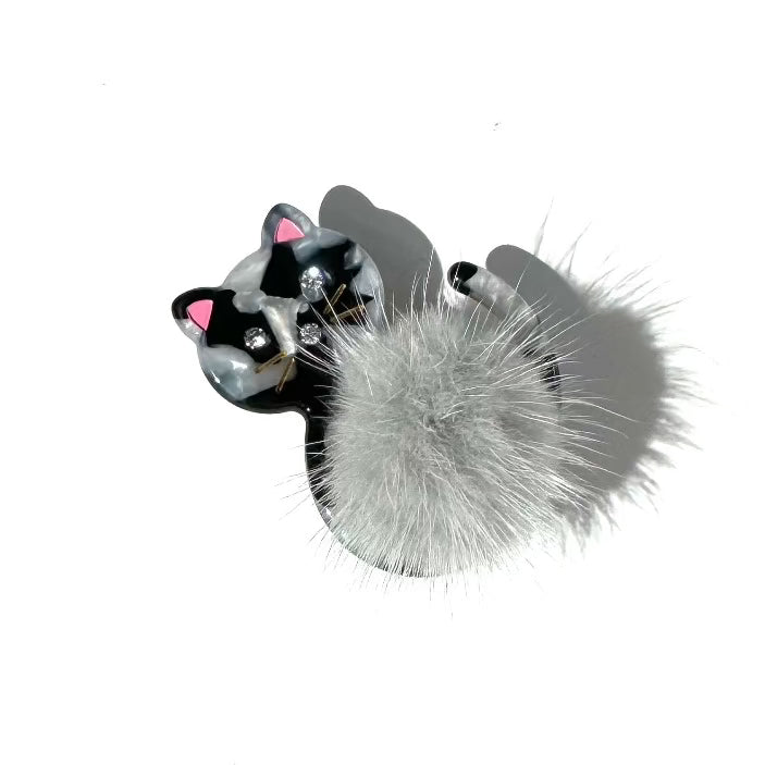 Meow Cat Fur Hair Clip In Snow