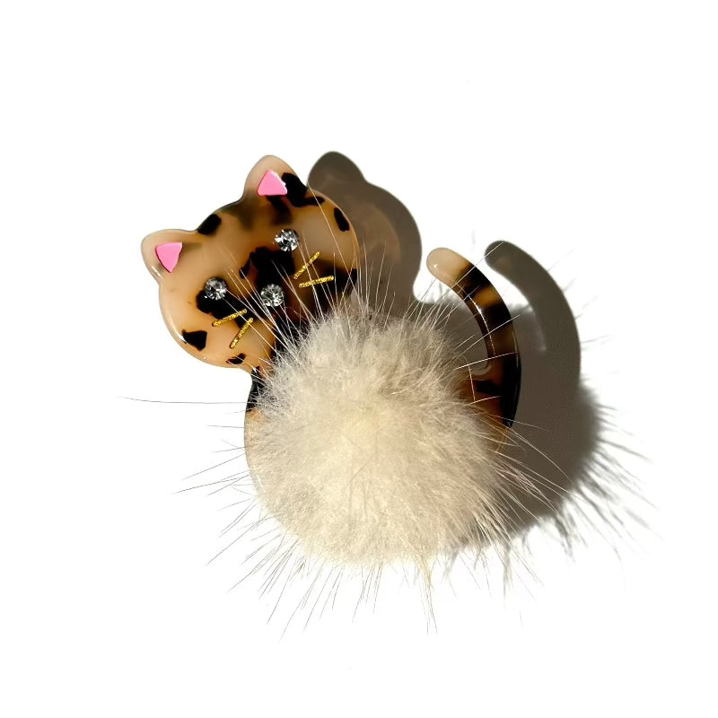 Meow Cat Fur Hair Clip In Snow