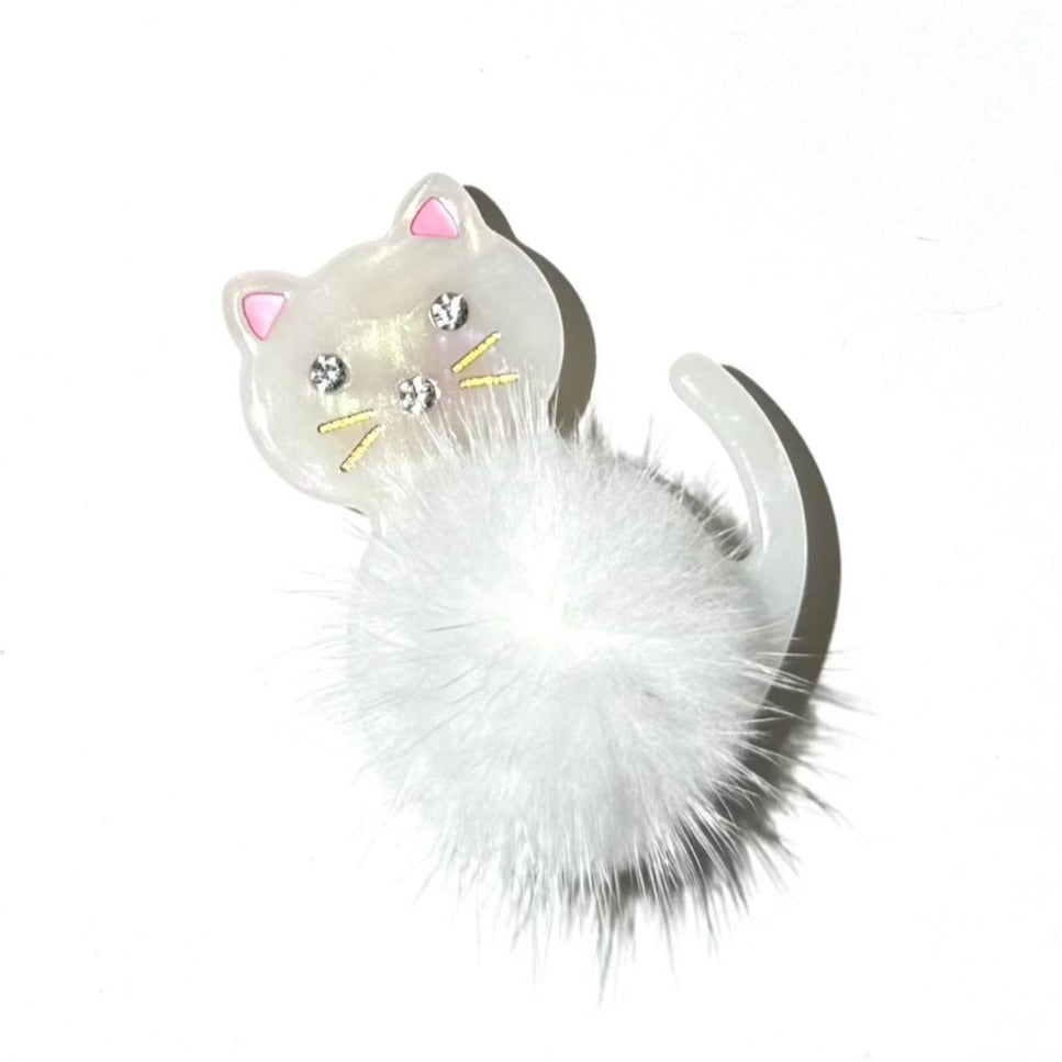 Meow Cat Fur Hair Clip In Snow