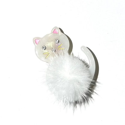 Meow Cat Fur Hair Clip In Snow