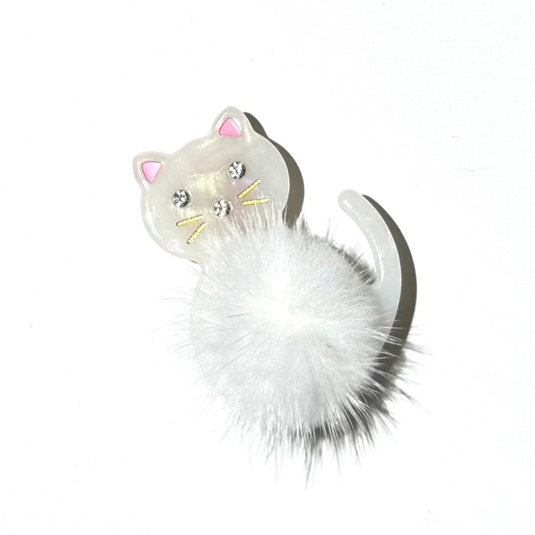 Pink Meow Cat Fur Hair Clip