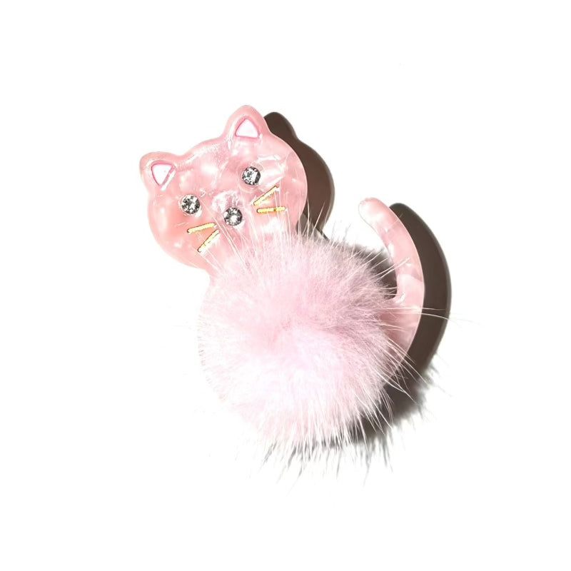 Pink Meow Cat Fur Hair Clip