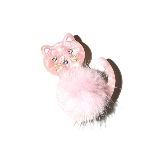 Pink Meow Cat Fur Hair Clip