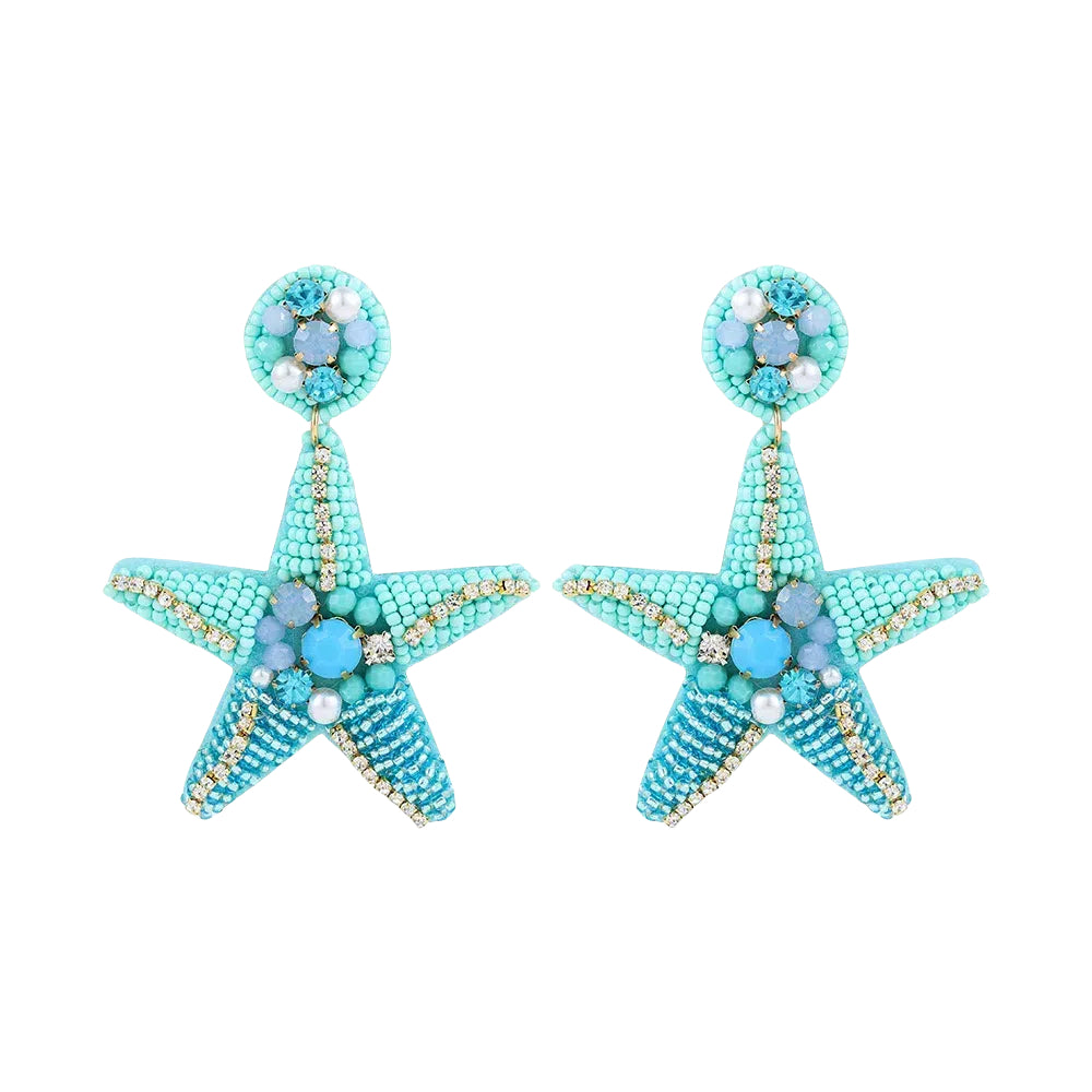 Blue Starfish Beads Earrings