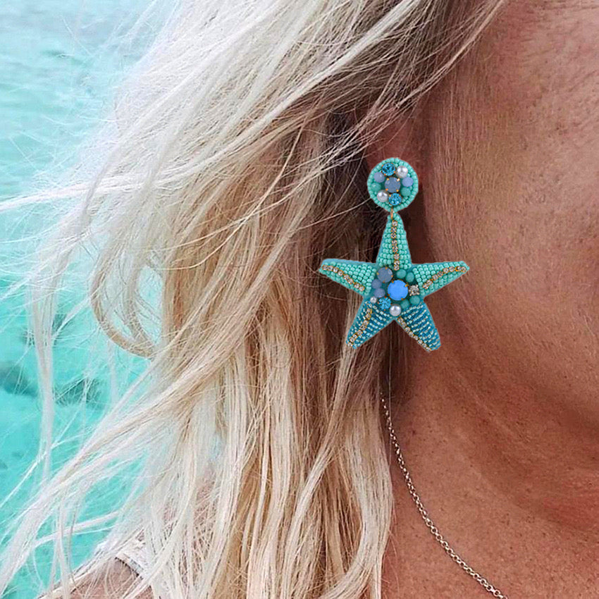 Blue Starfish Beads Earrings