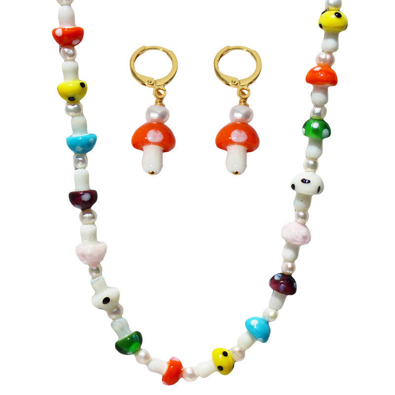 Fun Colorful Mushrooms Necklace