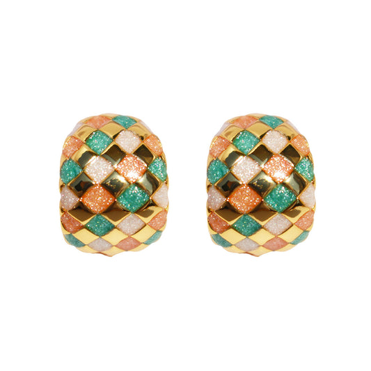 Quicksand Pearlescent Checkerboard Earrings