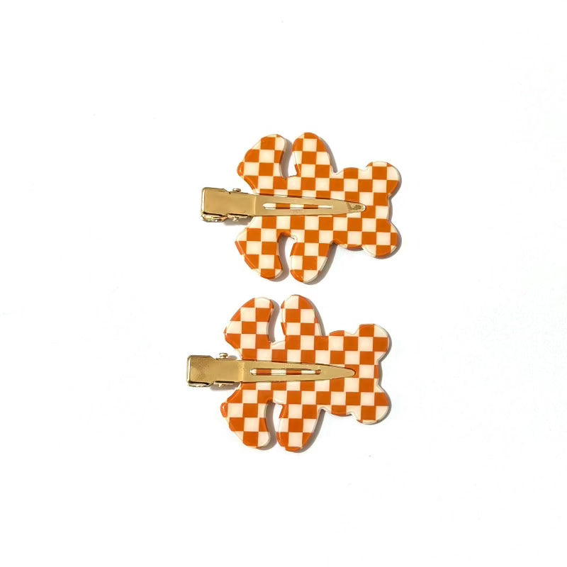 Orange Checkerboard Bear Seamless Hair Clip