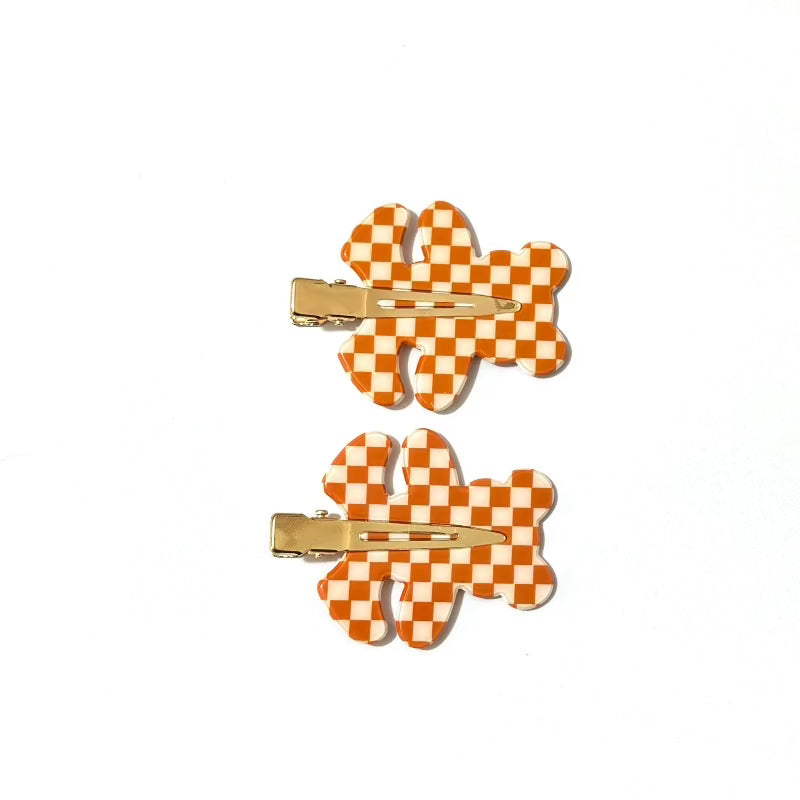 Orange Checkerboard Bear Seamless Hair Clip