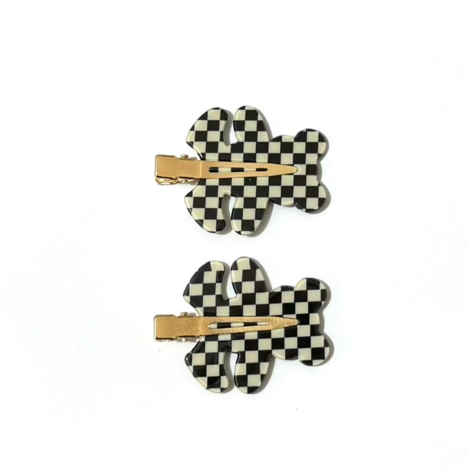 Black Checkerboard Bear Seamless Hair Clip