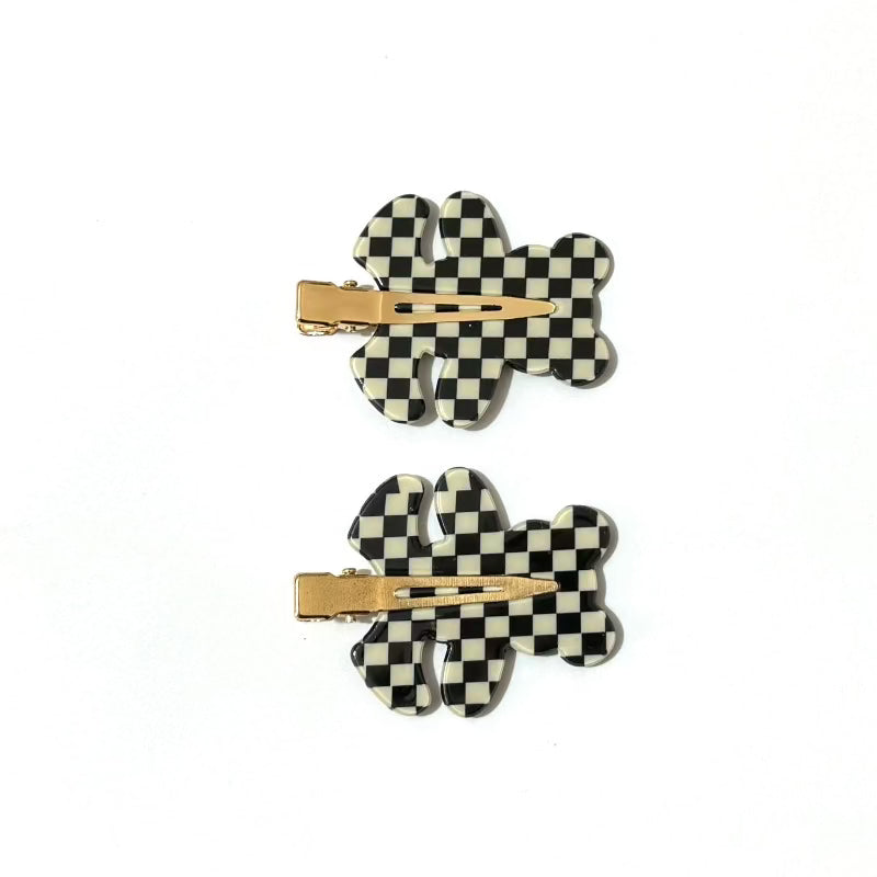 Black Checkerboard Bear Seamless Hair Clip