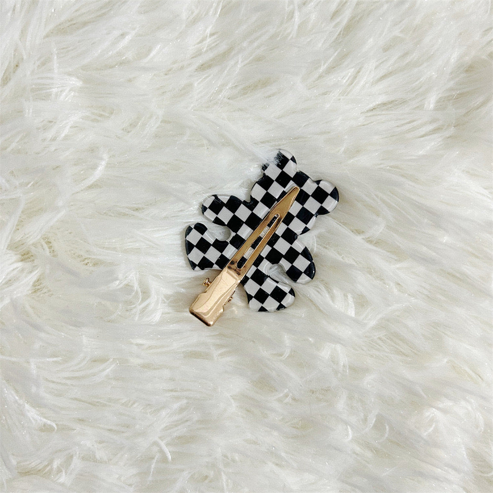 Black Checkerboard Bear Seamless Hair Clip