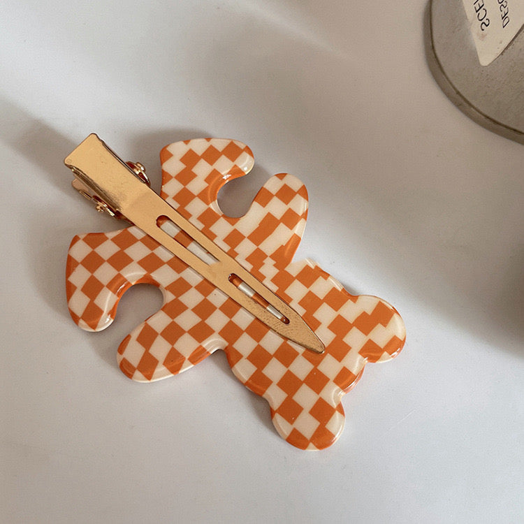 Orange Checkerboard Bear Seamless Hair Clip