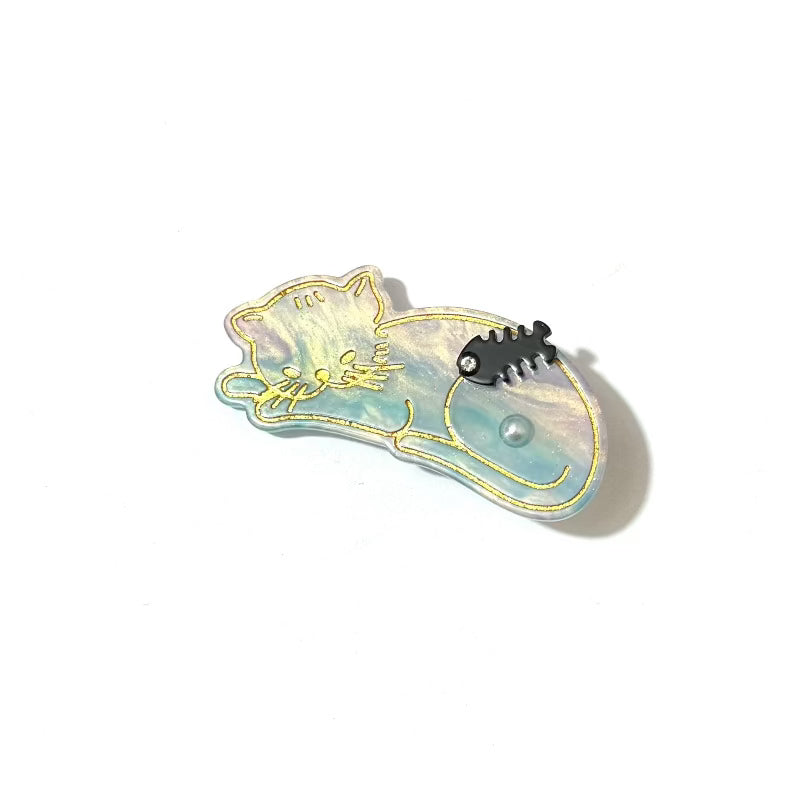 Cat Eats Fish Hair Clip In Night Sky