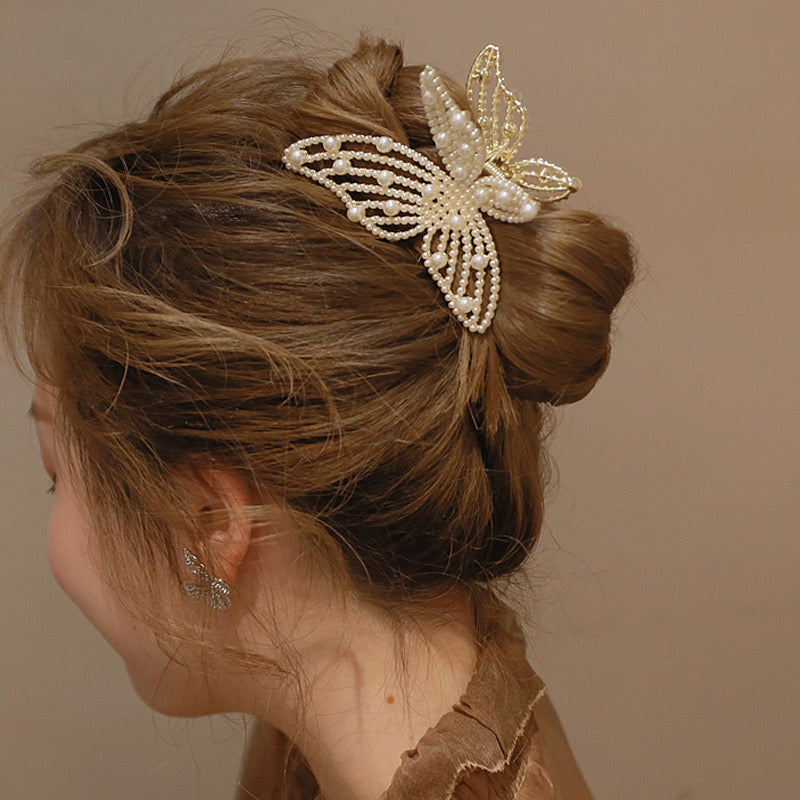 Pearl Butterfly Metal Hair Claw