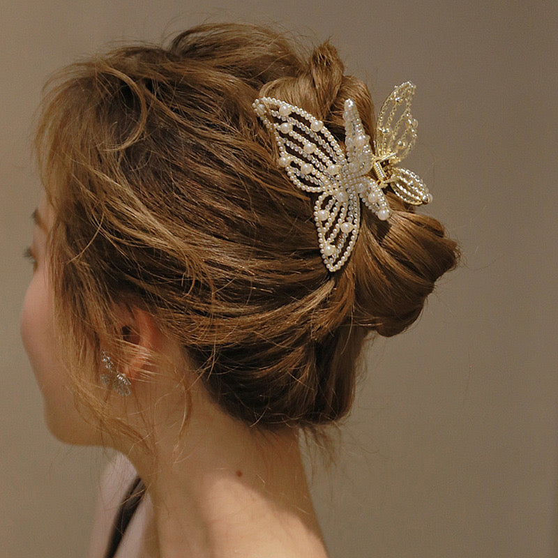 Pearl Butterfly Metal Hair Claw