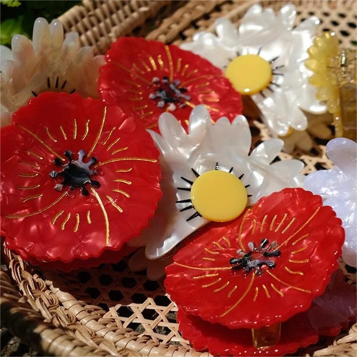 Pretty Red Poppy Flower Hair Claw