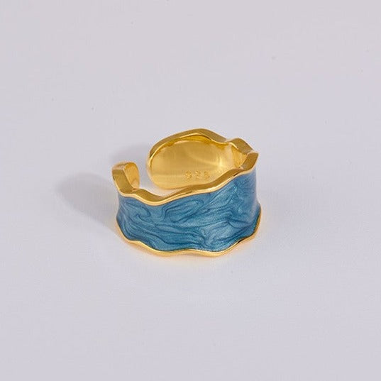 S925 Blue Enamel Ring