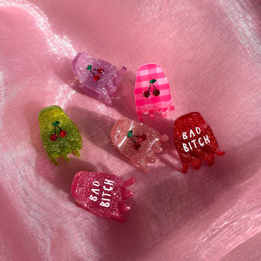 Cherry Glitter Mini Hair Claw Set