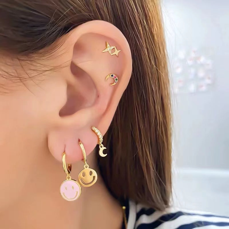 pink girl smiley earrings