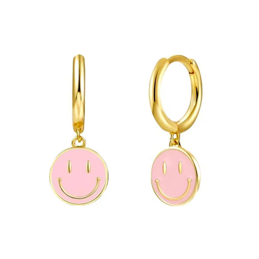 Pink Girl Smiley Earrings